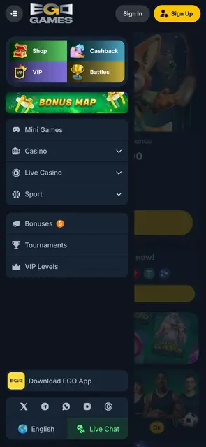 EgoGames: hlavní menu s bonusy, turnaji a VIP úrovněmi